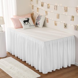 RIMELA Dorm Bed Skirt Twin XL 36 Inch Drop, Easy to Install Extra Long Wrap Around Elastic Dust Ruffle, White Bedskirt Solid Silky Fabric Machine Washable (Twin XL 80“L x 39”W & Twin 75“L x 39”W)