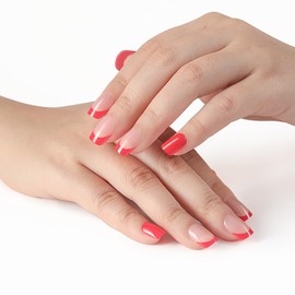 evpct Press on Nails Short Square for Women, Red French Tip Press on Fake Nails, Reusable Stick on Nail for Women Girls Gift, Glue on Nails Kit False Nail Polish Short uñas postizas para manos