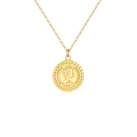 MEVECCO Carved Gold Coin Pendant Necklace for Women 18K Gold Plated Dainty Minimalist Necklace for Women