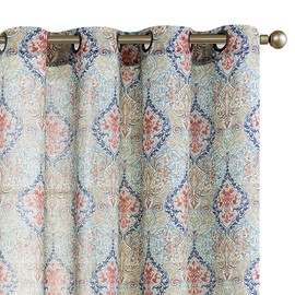 jinchan Damask Printed Curtains for Bedroom Multicolor Linen Textured Light Reducing Medallion Window Curtain Panels for Living Room 2 Panels 108 Inch Long Green