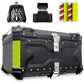 VOKKA Motorcycle Top Case, 65L Aluminum Motorcycle Trunk, Waterproof, Dustproof and Anti-Theft, Easy Installation with Universal Baseplate, with Comfortable Backrest for Travel Riding, Black