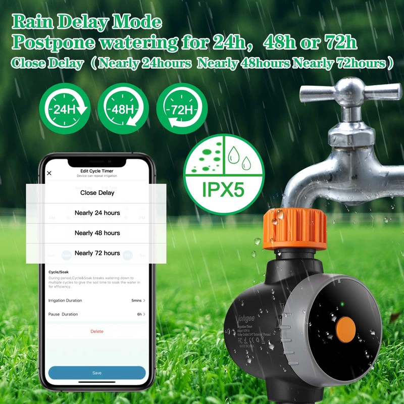 Smart Irrigation Timer with Wi-Fi Hub, Bluetooth Hose Timer with