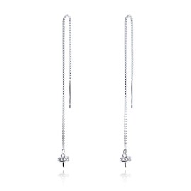 LGSY 925 Sterling Silver CZ Threader Design Earring Fittings for Women, Design Earring Mounts Fittings Accessories for Pearl Jewelry Making