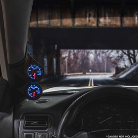 GlowShift Universal Fitment Black Dual Pillar Gauge Pod Holder - Fits Any Make/Model Car or Truck - ABS Plastic - Mounts (2) 2-1/16" (52mm) Gauges to Vehicle's A-Pillar