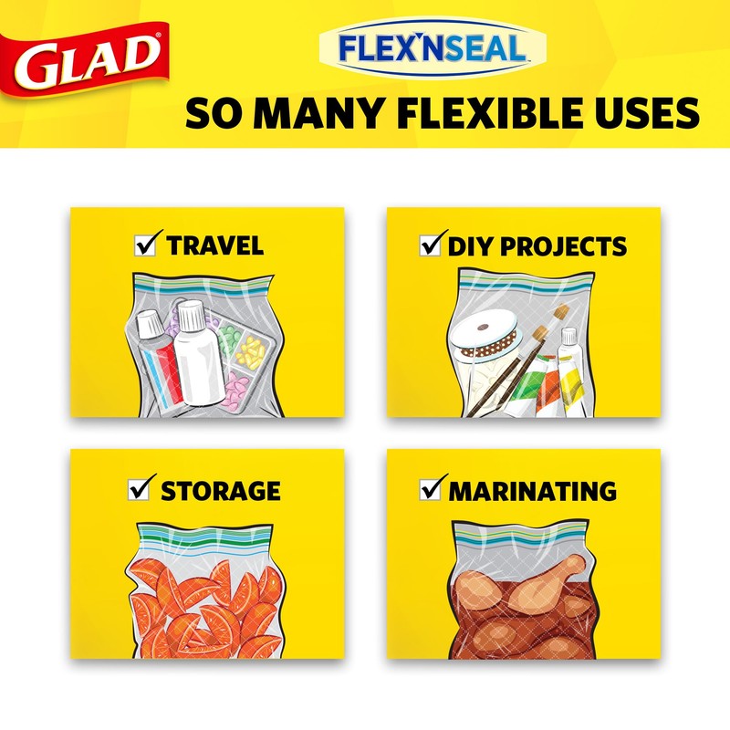 Glad Flex'N Seal Zipper Food Storage Sandwich Bags, Resealable Snack