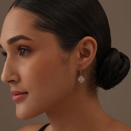 LeCalla 925 Sterling Silver 14K Rose-Gold Plated Clover Heart Flower Cubic Zirconia Hoop Earrings Jewelry Pave CZ Flower Medium Drop Dangle Earring for Women 25 MM