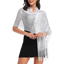 Tapp Collections Sparkling Metallic Shawls and Wraps with Buckle for Evening Dresses Wedding Party - Metallic White