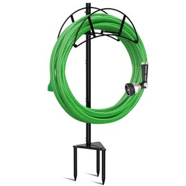 Meykwod Garden Hose Stand/Hanger Freestanding, Heavy Duty In-Ground Hose Rack Organizer for Outside Yard, Sturdy to Hold 150ft (Metal, Black)