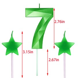 Number 7 Candles and Star Heart Birthday Candles 2.76 Inch for Birthday Cakes Decorations Wedding Anniversary Celebration Number 17 70 71 72 73 74 75 76 77 78 79(Green,7)