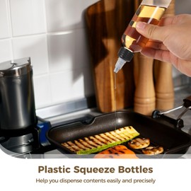 100 Pcs Plastic Squeeze Bottles, 4oz Boston Round Dispensers - Transparent Twist-Top Containers with 10 Sticker Sheets + 2 Pens, Multi-Use Portion Control Dropper Set