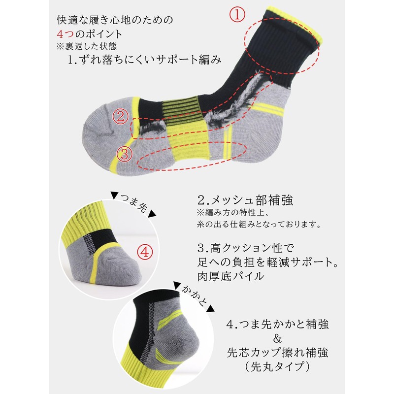 Yutaka Make SWYC-C52 Anti-Tear Socks, Round End, 5 Toe Crew,