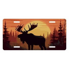Muishi Cute Moose Sunset Decorative License Plate, Vanity Tag, Metal License Plate, Aluminum Novelty License Plate Home Decor for Men/Women/Boy/Girls 6 X 12 Inch (4 Holes)