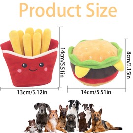 Quietschspielzeug Hund, 2 Stück Unkaputtbar Hundespielzeug, Hundespielzeug Kleine Hunde, Plüsch Spielzeug für Hunde, Burger Pommes Frites Baumwolle Hunde Spielzeug für Kleine und Mittelgroße Hund
