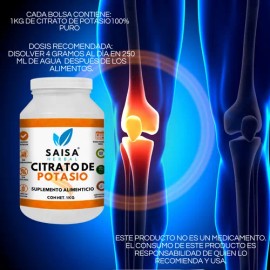 Citrato De Potasio Puro Con 1 kg en polvo  Suplemento Alimenticio  Alta Biodisponibilidad  Sin Sabor Saisa Herbal  Ayuda A Prevenir Cálculos Renales, 