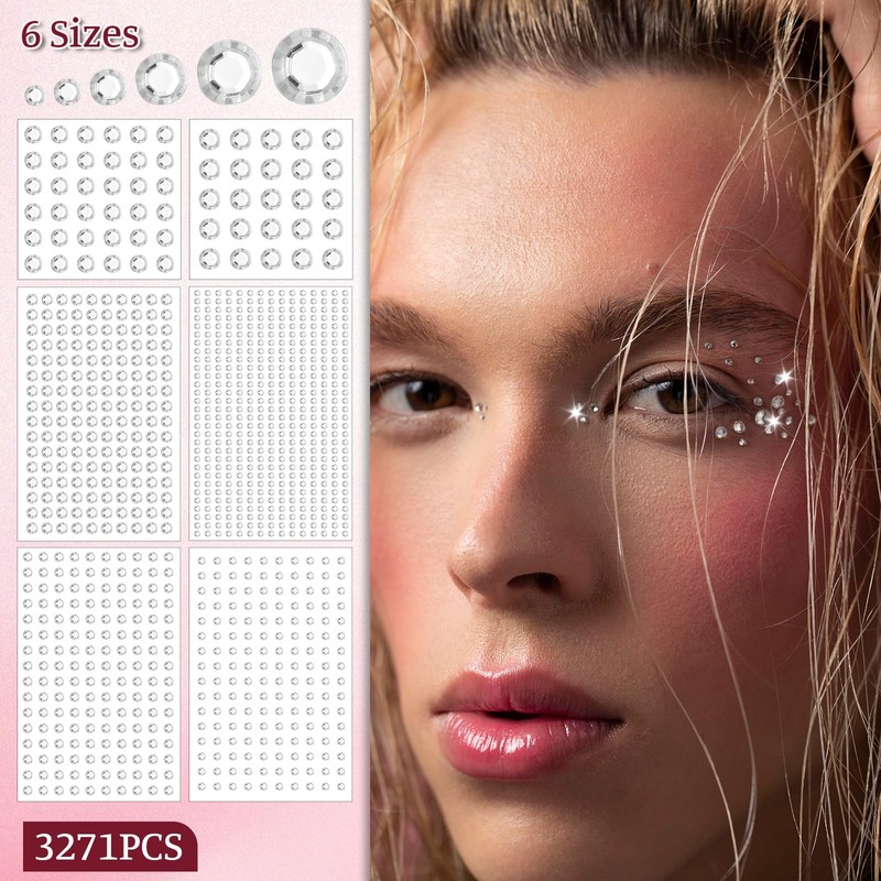 Hpmjz 3271 Pcs Face Gems Crystal AB Hair Rhinestones Stickers