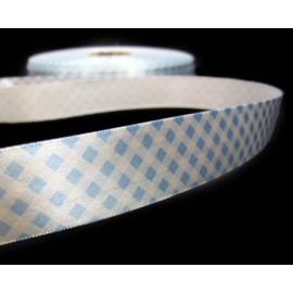 1 Pcs 7/8"W Diagonal Gingham Satin Ribbon Blue White 5 Yards, Ribbon for Gift Wrapping | #AA120RK