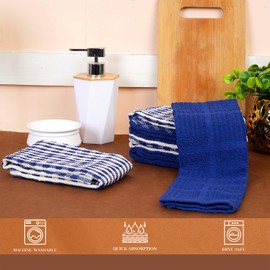 COTTON PULSE Terry Dish Towels, Pack of 6, 30 x 50 cm, Highly Absorbent Kitchen Cleaning Cloths 12"X20" Blue
