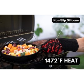 BBQ Gloves - 1472 Degree F Heat Resistant Grilling Gloves - Non-Slip Silicone Grip Design - Grill Gloves for Outdoor Grill, Barbecue, Oven, Cooking, Kitchen and Baking