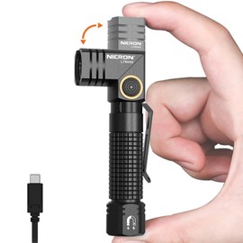 EDC Flashlight Rechargeable, 90 Degree Flashlight with Magnet 400 High Lumens NICRON L74 Mini Flashlight Compatiable with AAA Battery Pocket Penlight for Night Working, Camping, Outdoor, Emergency