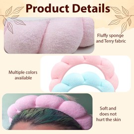 Spa Headband for Washing Face, Makeup Headband for Women Skincare Beauty, Terry Cloth Tik Tok Headband Plush Sponge (Pink)