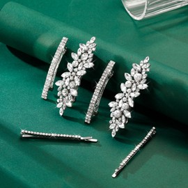 CWJCYTNSN 6 PCS Rhinestone Hair Clips Barrettes Fancy Hair Clips Wedding Bridal Hair Pins Silver Prom Hair Accessories for Women