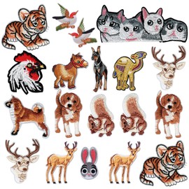 Attuslla 18 PCS Animals Iron on Patches Embroidered Patches Sew on Applique Patch for Dress Jeans Pants Hats, Repairing and Decorating