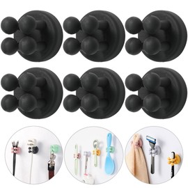 iBetterLife Razor Holder for Shower Wall - 6Pcs Self Adhesive Silicone Toothbrush Holders Wall Mounted Multi-function Cute Utility Hook for Hanging Towel for Bathroom Kitchen Living Room Office, Black