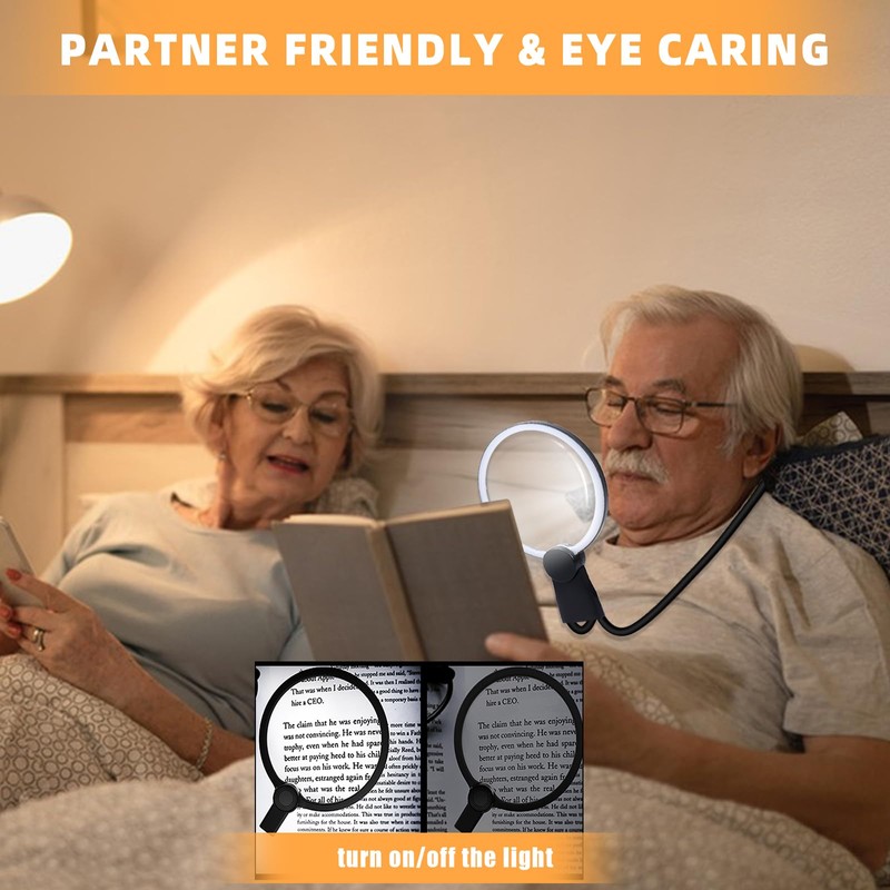 5X Large Hands Free Magnifying Glass for Reading, Flexible Gooseneck
