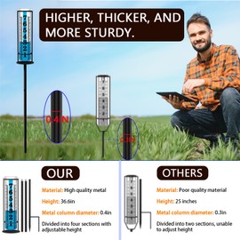 Rain Gauge Outdoor, Freeze Proof Rain Gauges Outdoors Best Rated, Upgraded Accurate Rain Measure Gauge for Yard, Thickened Plastic Rain Meter with Stake, Large Font Water Gauge, Adjustable Height