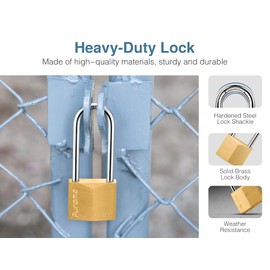 Puroma 1 Pack Keyed Padlock Waterproof Solid Brass Lock, 2.6 Inch Padlock with Keys for Sheds, Storage Unit School Gym Locker, Fence, Toolbox, Hasp Storage