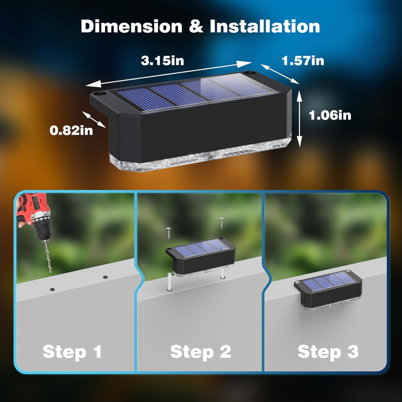 Peasur Solar Fence Lights Outdoor, 8 Pack Step Light Solar