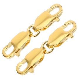 2 Pcs Double Lobster Clasps, Lobster Clasps Bracelet Clasp Jewelry Clasp Double Necklace Clasp 14K Gold Plated Sterling Silver Necklace Bracelet Extension Connector for Jewelry Making