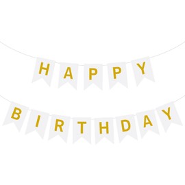 Happy Birthday Banner Decoration with Shiny Letters Glitter White Gold Birthday Banner Sign Birthday Party Decorations Supplies