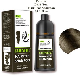 FARNDU Hair Dye 3-in-1 Shampoo Haircare, Cover Gray Hairs, 10 Mins Hair Coloring, Plant Extracts, Long Lasting, Mild, Moisture (400 mL):_Farndu-Dark Tea Hair Dye Shampoo- 14.1 fl.oz