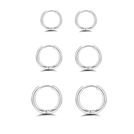 3 Pairs Hoop Earrings 14K Gold Plated Huggie Hoop Earrings Sterling Silver Small Hoop Earrings Set Tiny Cubic Zirconia Cartilage Earrings for Women Men