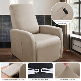 Waterproof Small Recliner Chair Covers, 4 Piece Stretch Recliner Slipcovers for Small Recliner, Elastic Lazyboy Covers with Storage Pocket, Machine Washable Sofa Protector (Light Mocha)