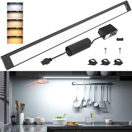 WOBANE 16.5 inch Under Counter LED Lighting,5 Color Temperatures,LED Light Bar Plug in,Hand Wave Activated for Kitchen,Shelf,Cupboard,Closet,Workbench,Color Tunable 2700K to 6000K,Dimmable,Black,800LM