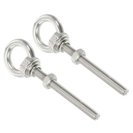 sourcing map M6 1/4"x1.97" Stainless Steel Eye Bolts Threaded Screw Eyebolt Shoulder Ring with Nuts Washers for Lifting Hanging, 2 Set