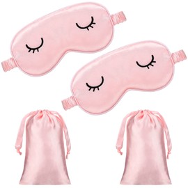 Geyoga 2 Pcs Cute Sleep Eye Masks for Adult Silk Sleep Eye Cover Cute Lightweight Adjustable Eyeshade Mask Satin Night Eyeshade Covers with 2 Pcs Storage Bag(Adult, Pink)