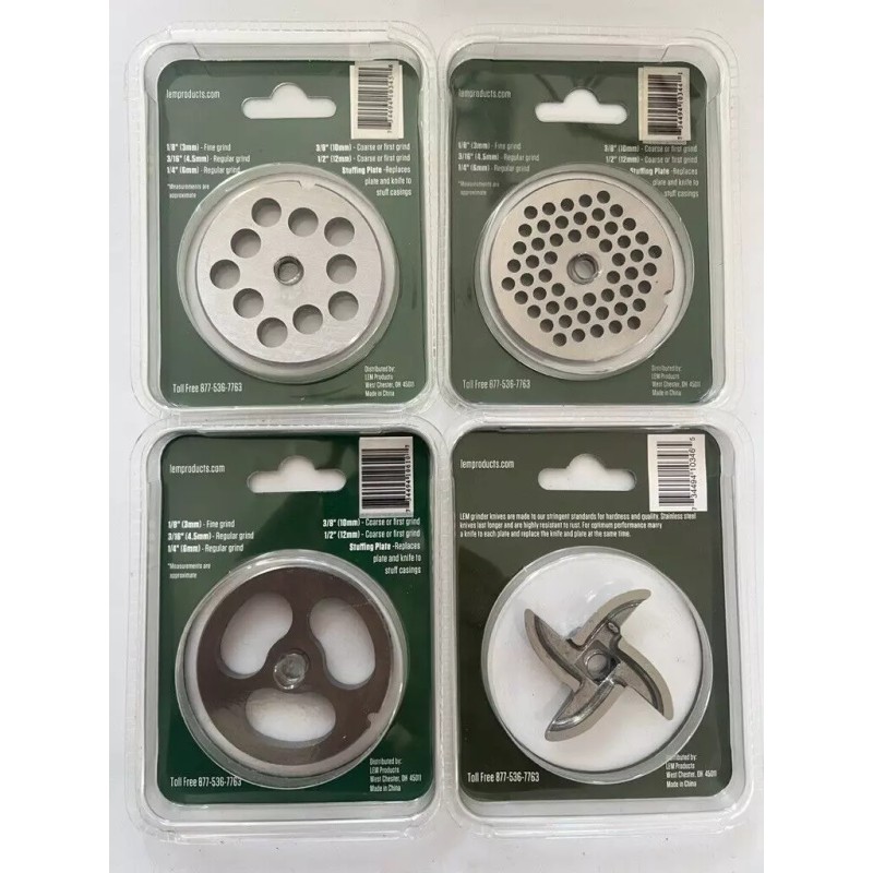 LEM #8 Stainless Grinder Accessories - Knife, 3/8", 3/16" and