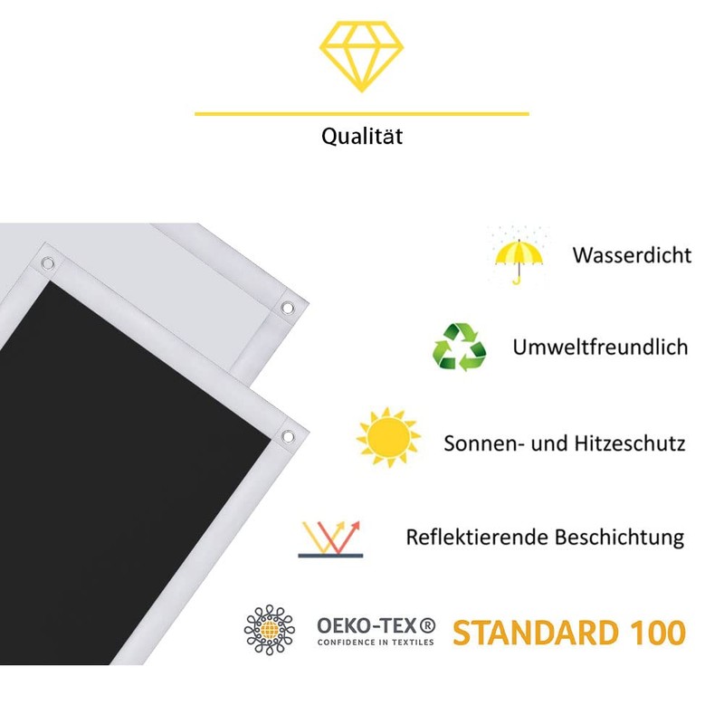 Eurohome 100% Blackout Skylight Roller Blind, No Drilling, Sun Protection,