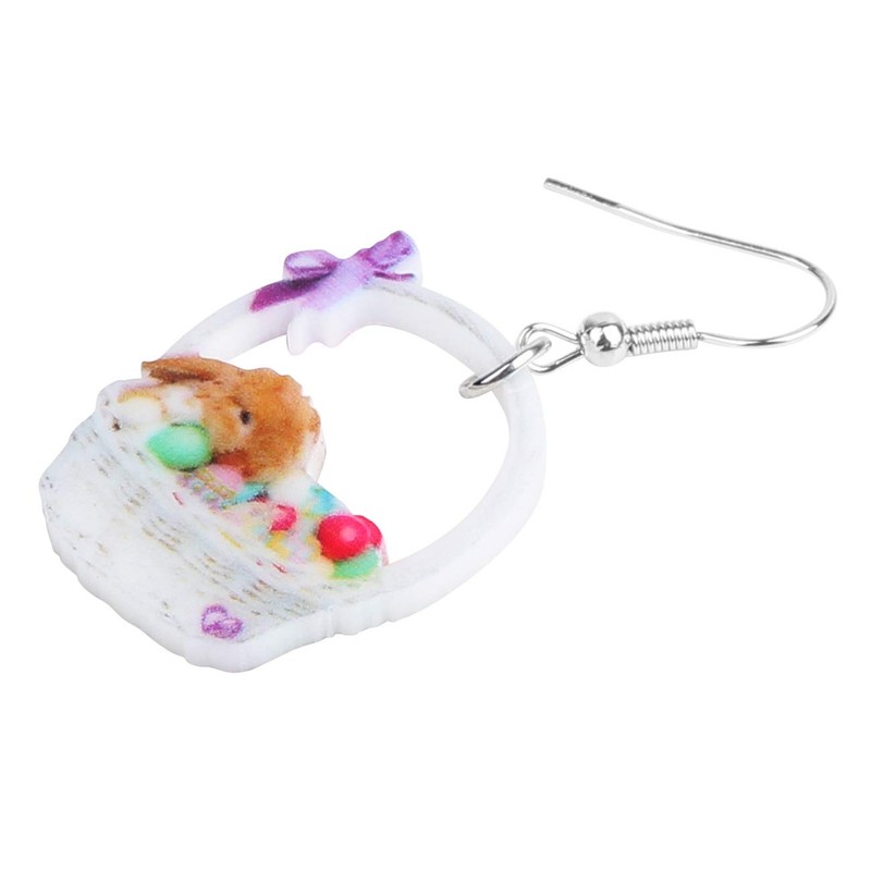 DOWAY Acrylic Easter Basket Eggs Rabbit Bunny Earrings Drop Dangle