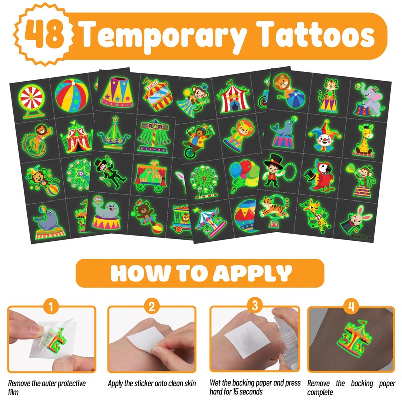 72 PCS Carnival Party Favors – 48 PCS Luminous Tattoos