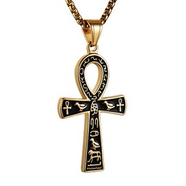 HZMAN Stainless Steel Large Ankh Cross Pendant Ancient Egyptian Hieroglyphic Symbol 22+2 Inch Chain, Metal, not