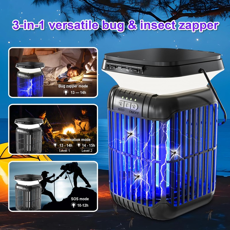 ZENO Dual-Panel Foldable Solar Bug Zapper Outdoor Indoor, 3-in-1 Solar