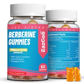 Berberine Gummies with Ceylon Cinnamon,1200mg Berberine HCI Supplement for Metabolism and Energy Support, Vegan, Non-GMO and Gelatin-Free - 60 Count | EAZGOO
