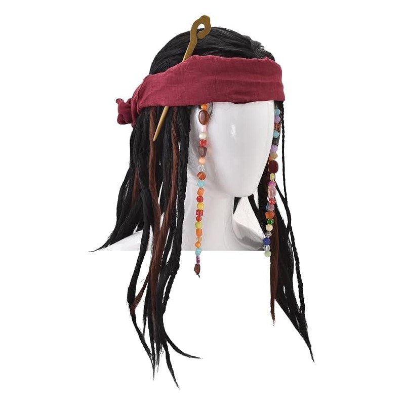 Adult Pirate Captain Dreadlock Wig Set Bandana Sash Braid Beads