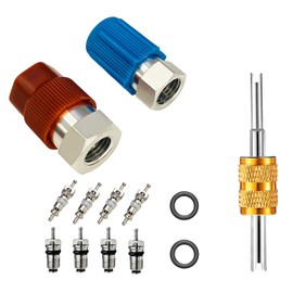 R12 to R134A Adapter, High/Low AC Fitting Port Retrofit Conversion, 1/4'' to 7/16"-20 UNF Quick Coupler Valve A/C Adapter Fitting, High and Low Side R-12 to R-134A Retrofit