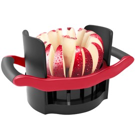 OOKUU Apple Slicer and Corer, [Large Size] 16-Blade Heavy Duty Apple Cutter with Base, [Upgraded] Cut Apples All The Way Through, Stainless Steel Ultra-Sharp Blade, Fruit & Vegetable Divider, Red