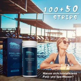 RUNBO 7-in-1 Pool Water Test Strips for PH, 150 Pieces, Water Tester for Spa Swimming Pool, Accurate Test Brom, Total Alkalinity, Free Chlorine, Total Hardness, Cyanuric Acid and Total Chlorine, pH